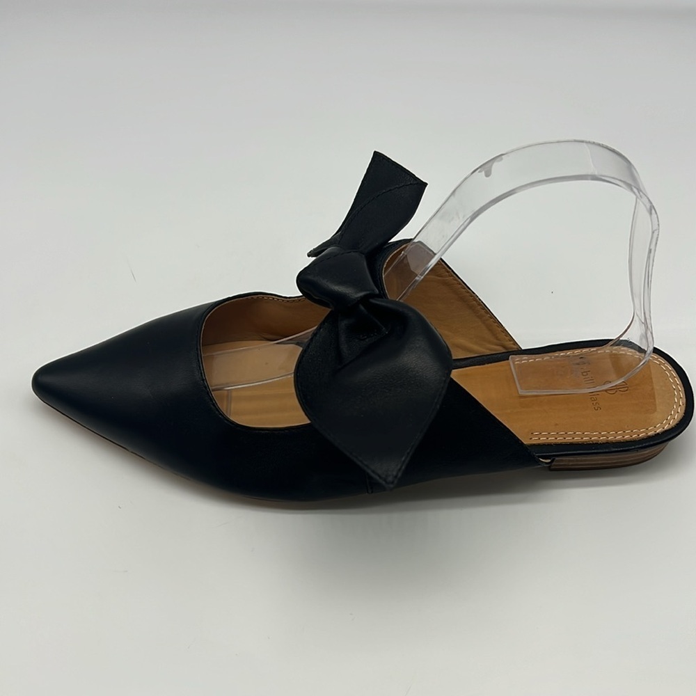 Bill Blass - Sabrina Black Leather Pointed Toe Bow Slip On Lightweight Flats 10 - Picture 12 of 15